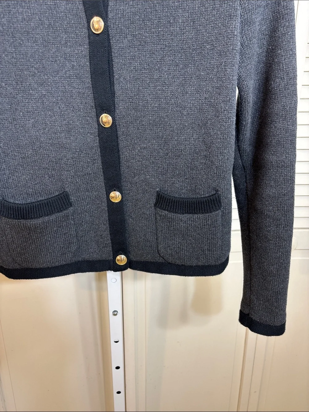 Quince Dark Gray Ribbed Knit 100% Organic Cotton Sweater Jacket Small - Picture 8 of 16